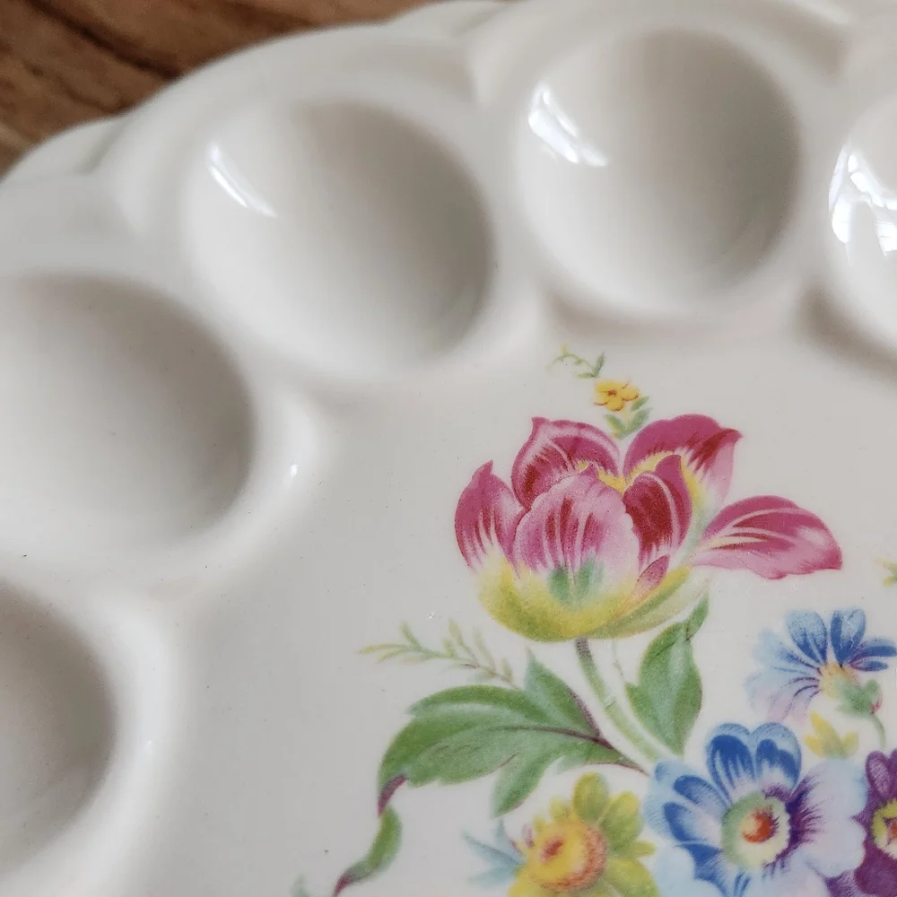 ER American Artware Floral Deviled Egg Plate Platter